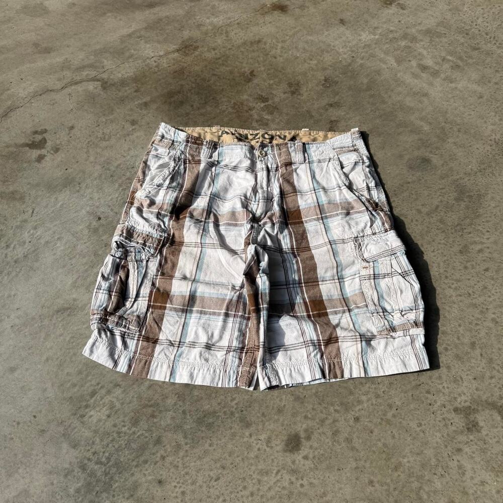 Y2K Arizona Brown, Beige, and White Plaid Cargo Shorts